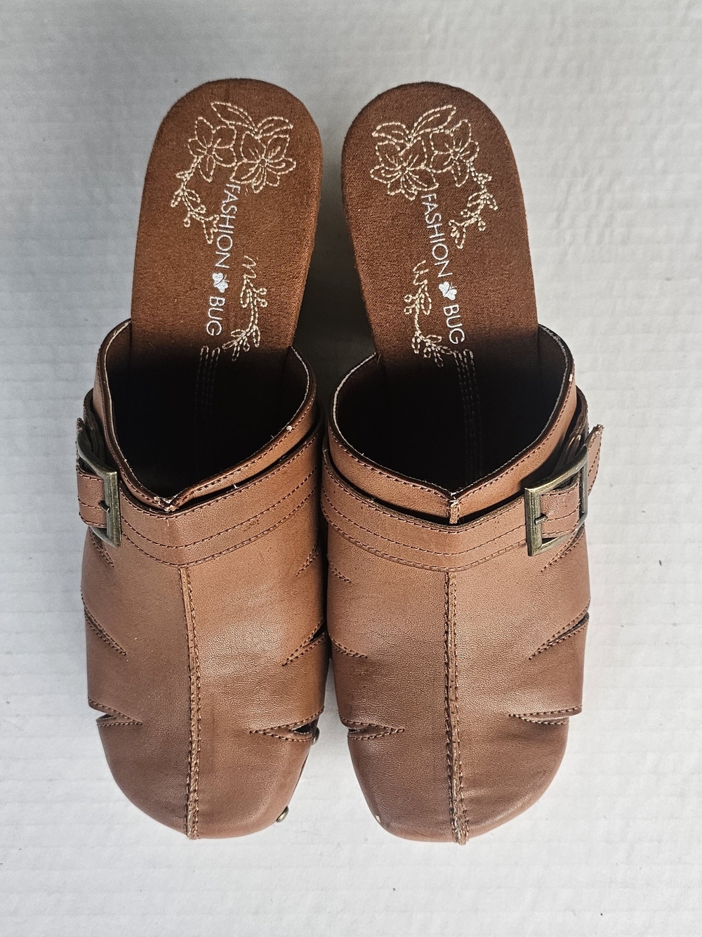 Fashion Bug Chestnut Brown Buckle Slip-On Mules